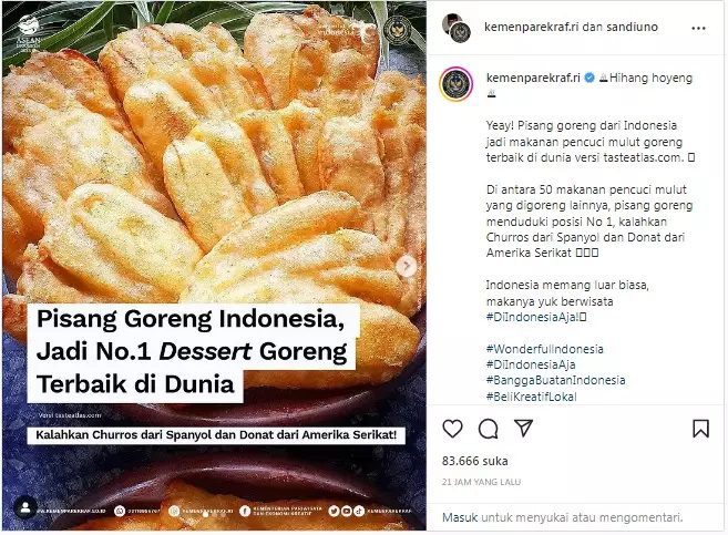 Pisang Goreng menjadi pilihan dessert terbaik di dunia