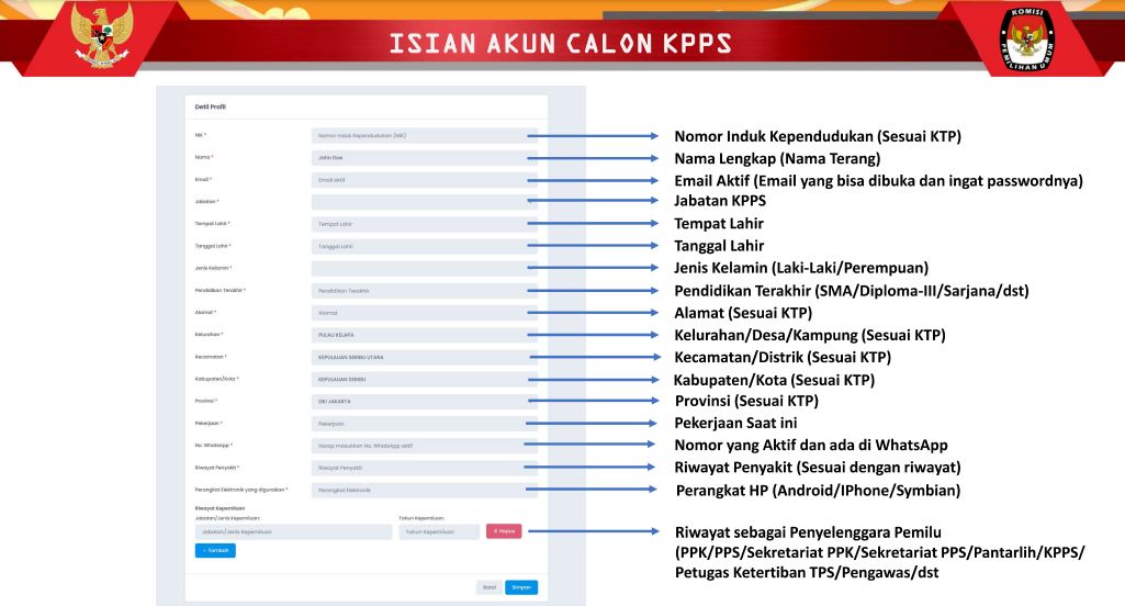 Isian Akun Calon KPPS