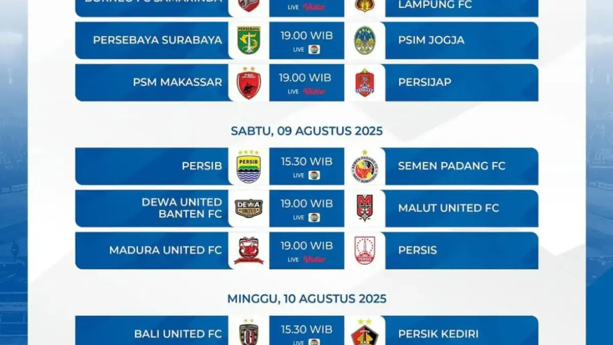 Jadwal resmi BRI Super League 2025/2026 Pekan 1