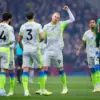 Penyerang Manchester City, Erling Haaland di laga melawan Aston Villa