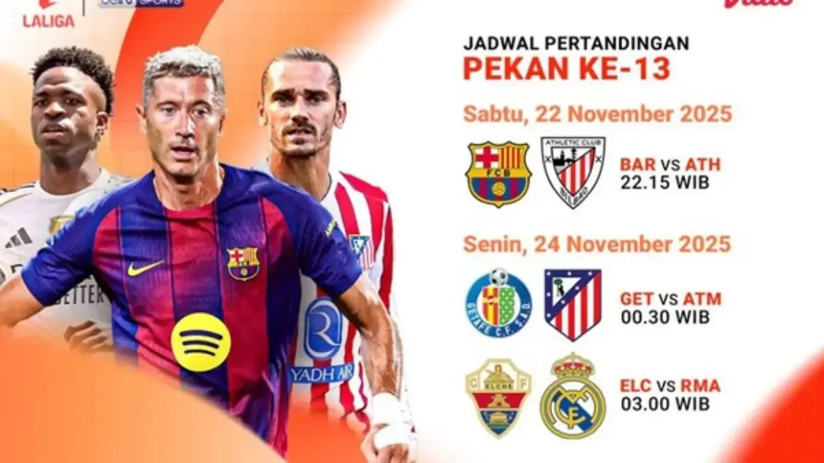 Jadwal dan Link Streaming Pertandingan La Liga Pekan Ke-13 2025/2026 di Vidio La Liga 2025/2026