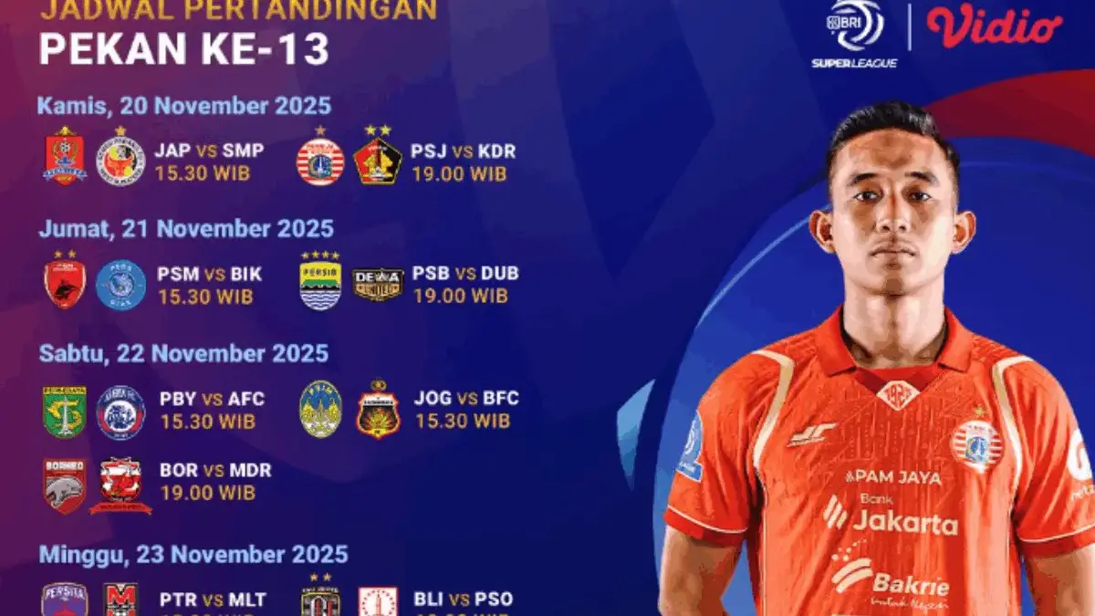 Jadwal Pertandingan Super League 2025/2026 Pekan 13: Ada Persebaya vs Arema dan Laga Lainnya BRI Super League 2025/2026