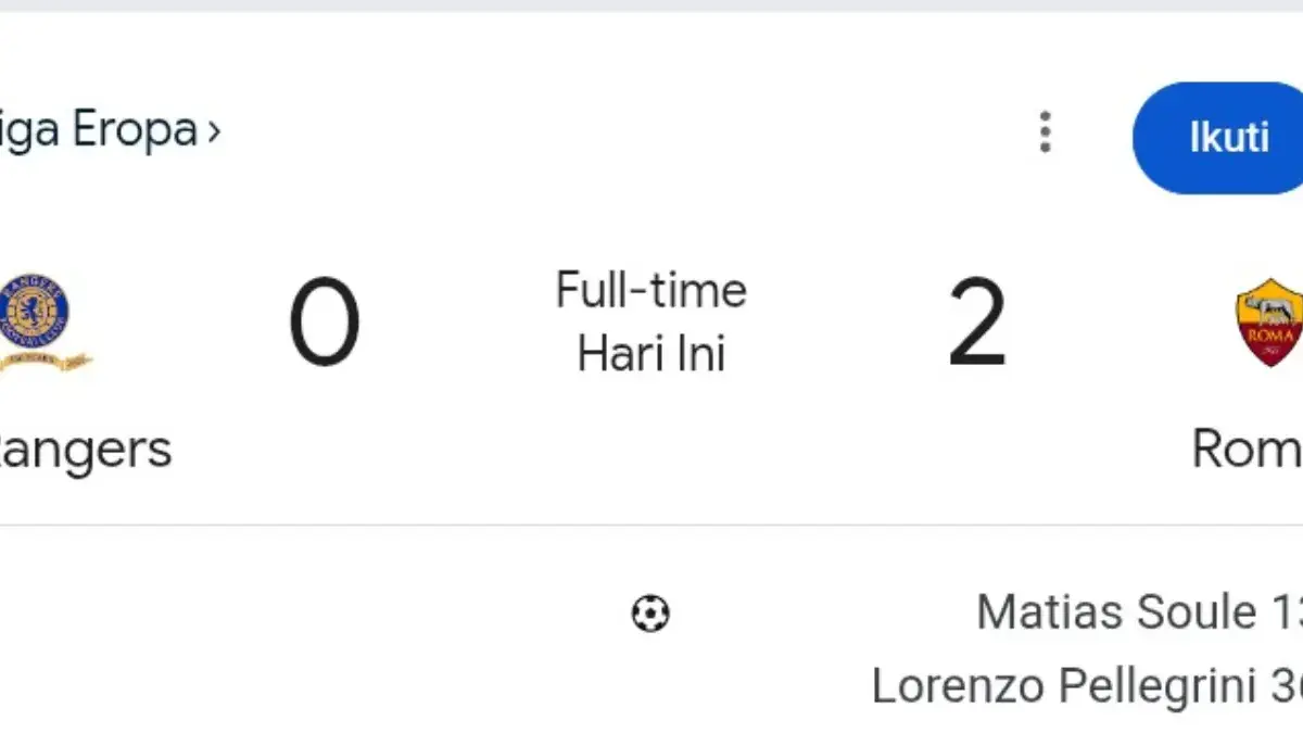 AS Roma Taklukkan Rangers 2-0, Pasukan Mourinho Raih Kemenangan Krusial di Liga Eropa Rangers vs AS Roma