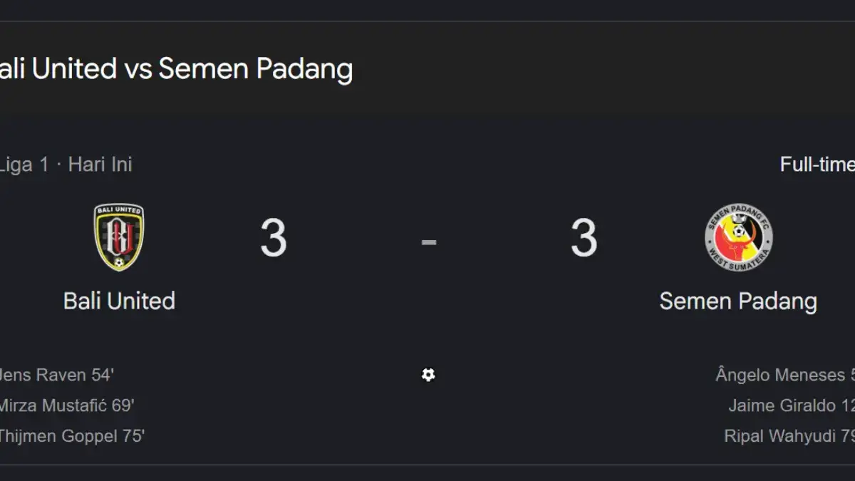 Update Hasil Super League: Dua Laga Berakhir Seri, Bali United 3-3 Semen Padang foto