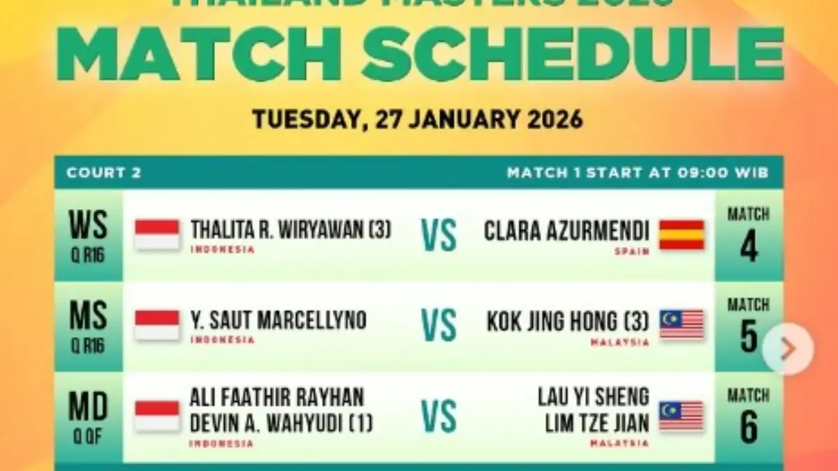 Jadwal Link Stremaing Hari Ini Thailand Masters 2026, Cek Daftar Wakil Indonesia di Babak 32 Besar jadwal thailand master 2026