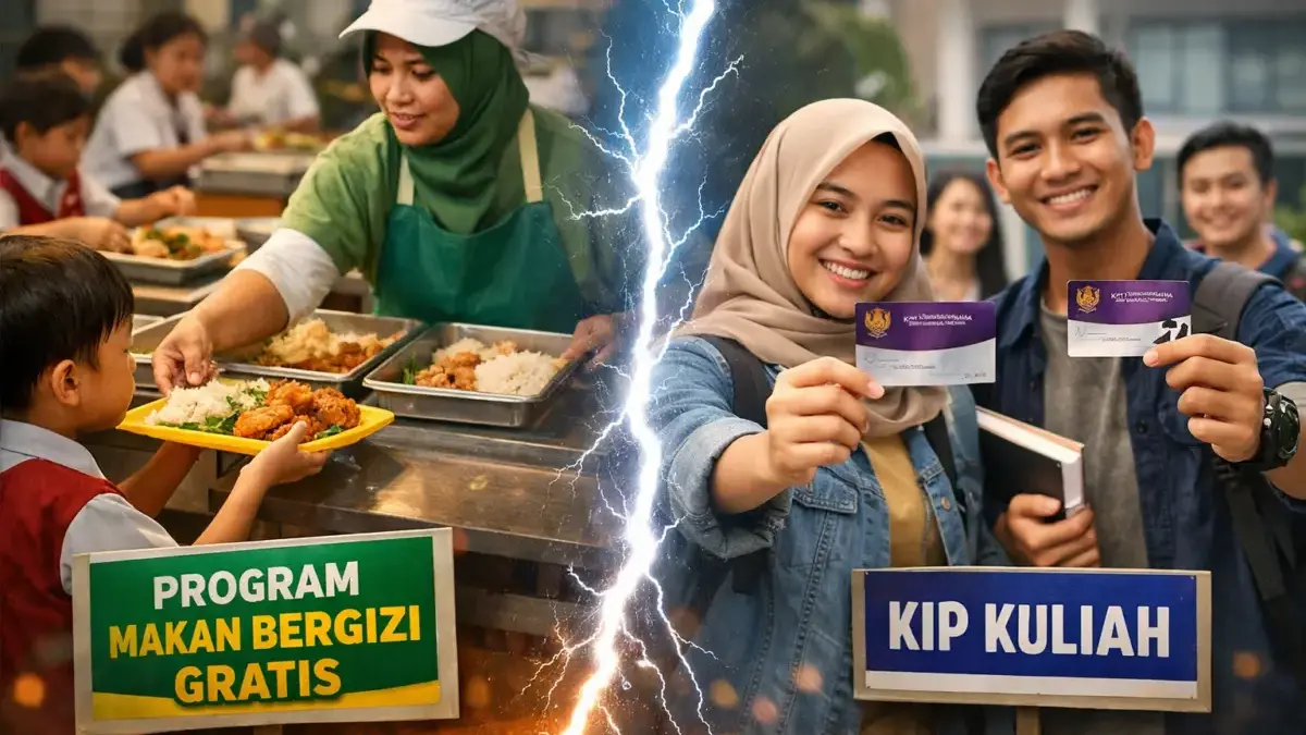 Anggaran MBG di APBN 2026 Jauh Lebih Besar Dibanding Beasiswa KIP Kuliah Ilustrasi perbandingan Program Makan Bergizi Gratis dan KIP Kuliah