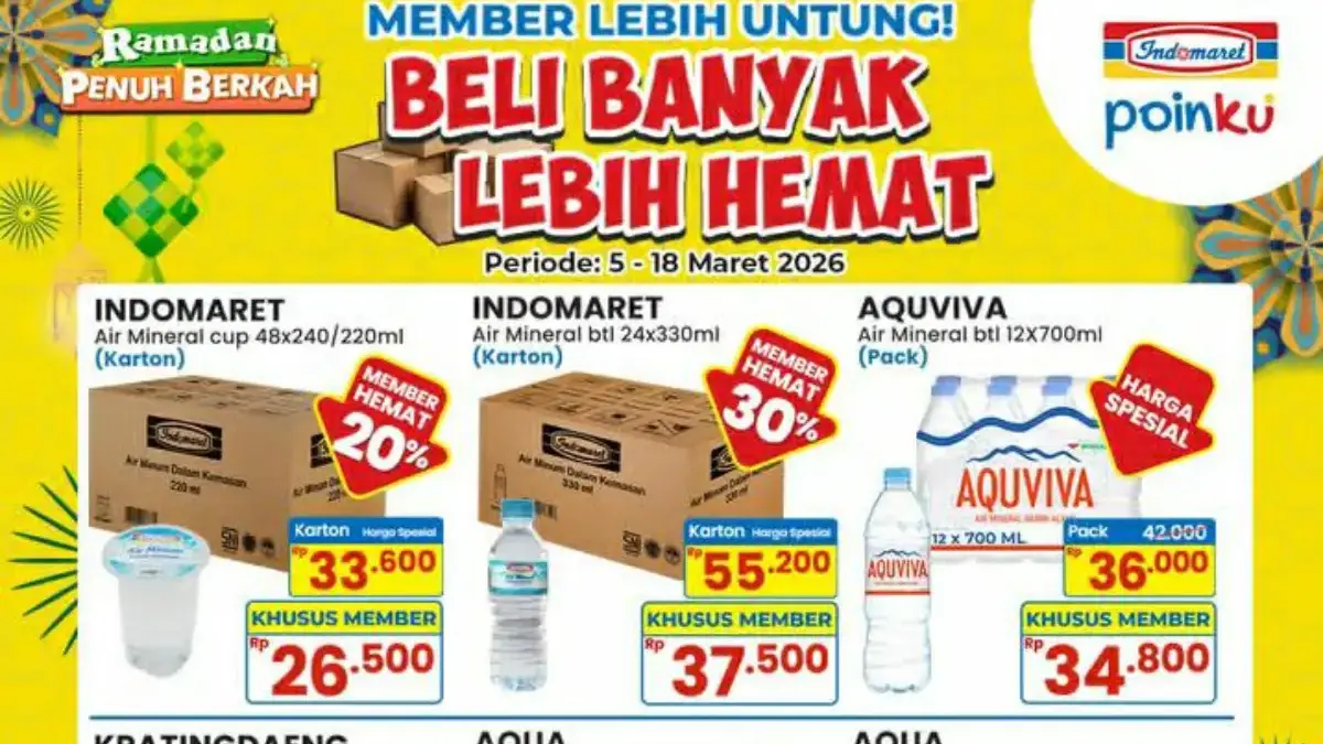Promo Ramadan Indomaret 5–18 Maret 2026: Beli Banyak Lebih Hemat, Air Mineral hingga Indomie Diskon Besar Promo Indomaret