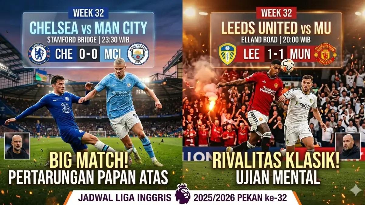 Jadwal Liga Inggris 2025/2026 Pekan ke-32: Big Match Chelsea vs Man City, MU Tantang Leeds United Jadwal Liga Inggris 2025/2026 Pekan ke-32: Big Match Chelsea vs Man City, MU Tantang Leeds United