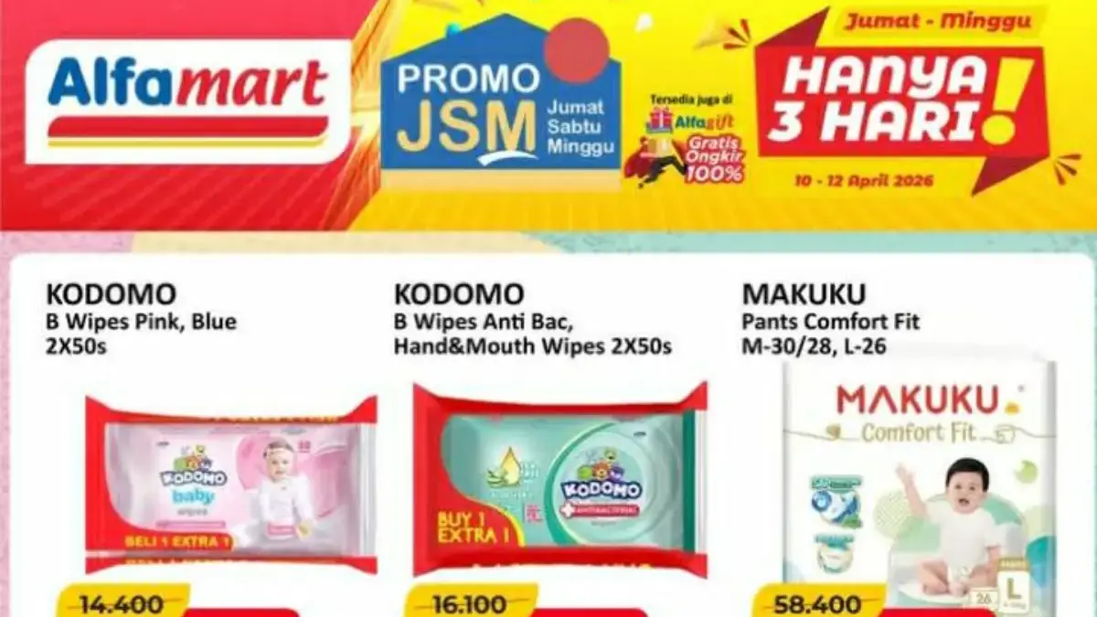 Promo JSM Alfamart 10–12 April 2026: Harga Popok Makuku dan Tisu Basah Kodomo Turun Drastis, Cuma 3 Hari! Promo Alfamart
