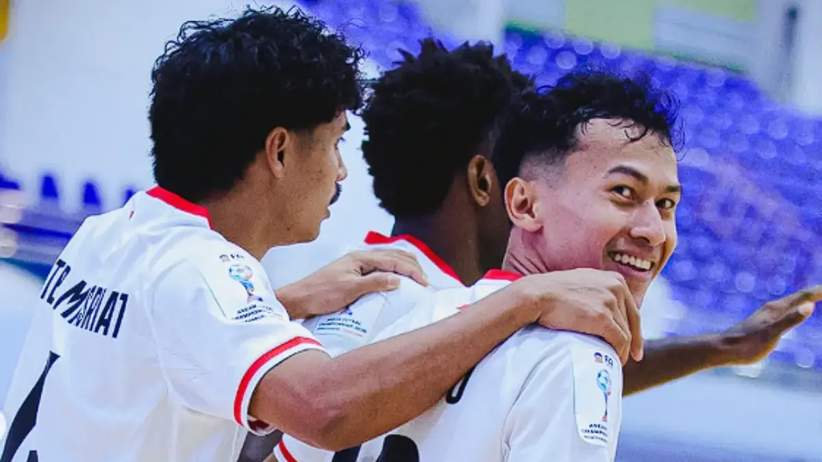 Pemain Timnas Futsal Indonesia merayakan kemenangan atas Malaysia di AFF Futsal 2026