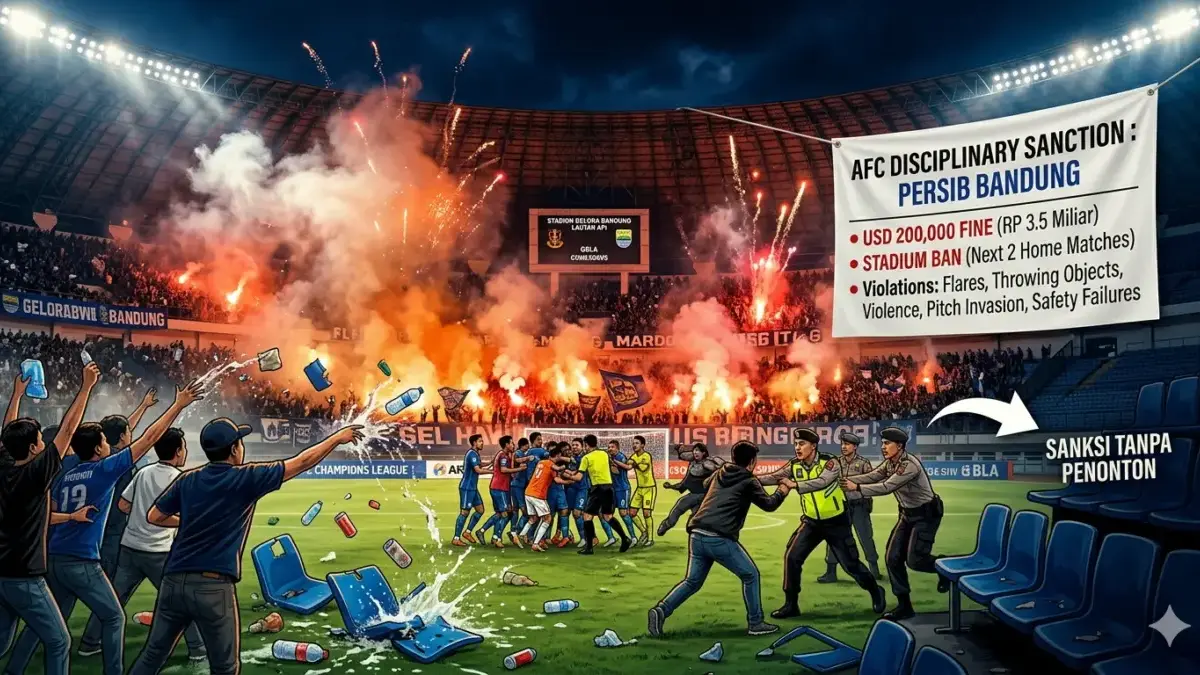 Persib Didenda Rp3,5 Miliar oleh AFC Usai Insiden di GBLA Dalam keputusan resmi yang dirilis pada Rabu (13/5/2026), AFC menjatuhkan denda sebesar 3,5 miliar.