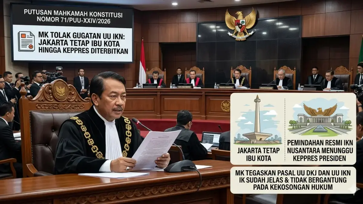 Gugatan UU IKN Ditolak MK, Jakarta Resmi Masih Jadi Ibu Kota Negara Mahkamah Konstitusi resmi menolak gugatan uji materi terhadap Undang-Undang Nomor 3 Tahun 2022.