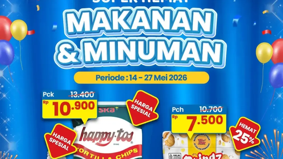 Promo Indomaret 18 Mei 2026: Super Hemat Makanan & Minuman, You C1000 Cuma Rp7.500 Katalog promo Indomaret super hemat makanan dan minuman periode 14-27 Mei 2026 dengan diskon You C1000 dan Sas