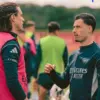 Pemain Arsenal merayakan gol di stadion Emirates Stadium dalam laga melawan Burnley