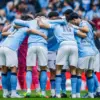 Erling Haaland merayakan gol bersama rekan setim di Manchester City dalam laga Premier League