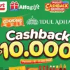 Banner promo Alfamart Cooking Fair dengan tulisan cashback Rp10.000 untuk belanja minimal Rp60.000 periode 16-