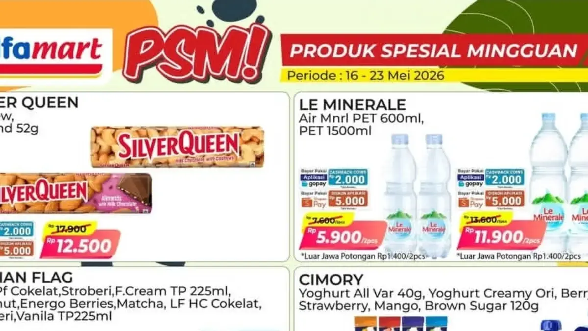 Promo Alfamart 21 Mei 2026: Spesial Mingguan, Silver Queen Rp12.500 & French Fries Rp7.500 Katalog promo Alfamart Produk Spesial Mingguan periode 16-23 Mei 2026