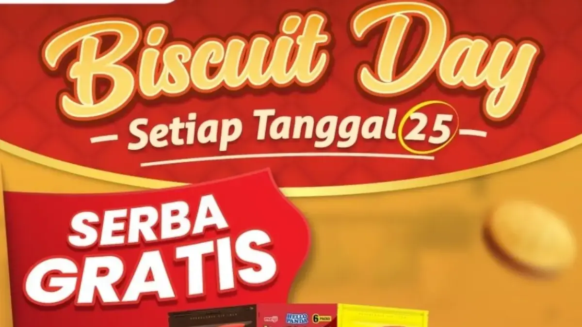 Banner promo Alfamart Biscuit Day 25 Mei 2026 dengan berbagai produk camilan serba gratis