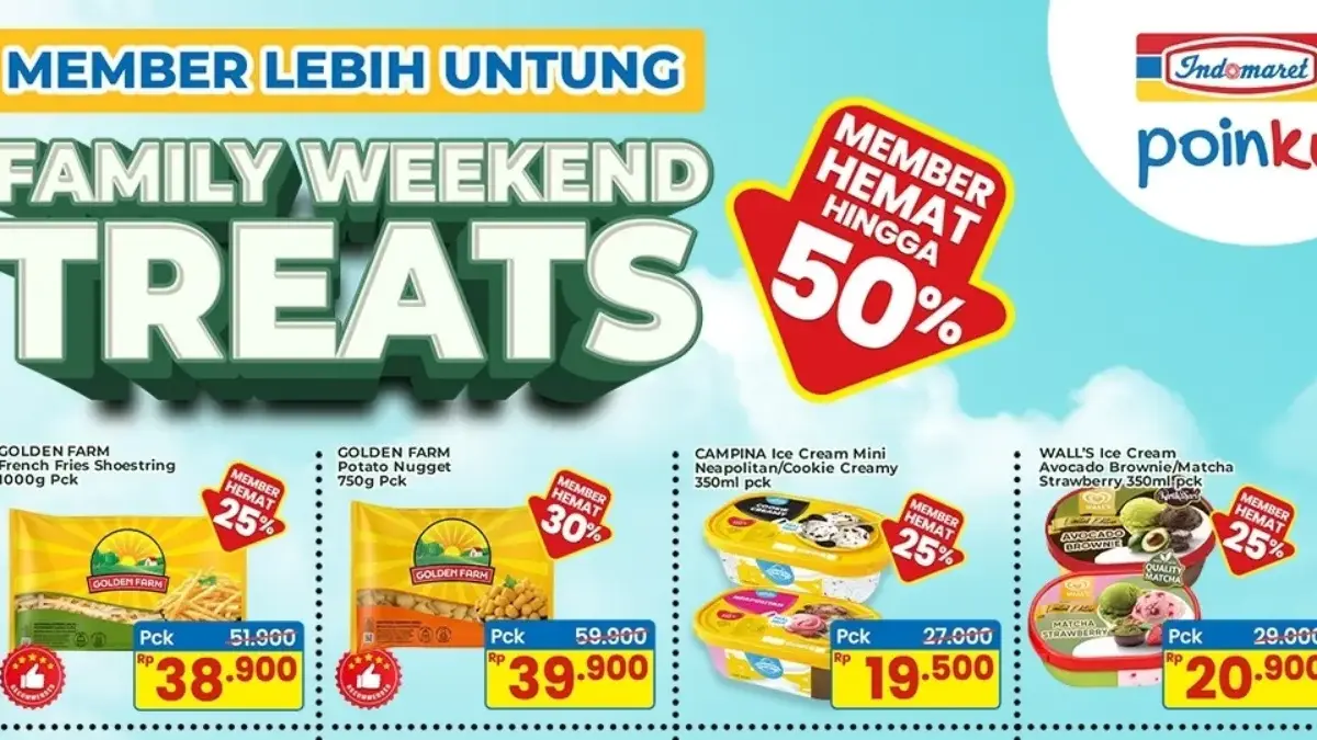 Promo Family Weekend Treats Indomaret Mei 2026, Frozen Food dan Susu Diskon Besar Promo Family Weekend Treats Indomaret Mei 2026 khusus member