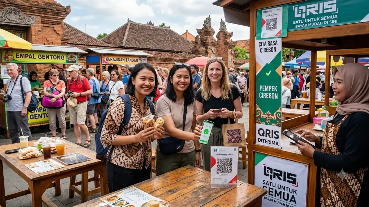 Suasana wisatawan menggunakan QRIS di Cirebon