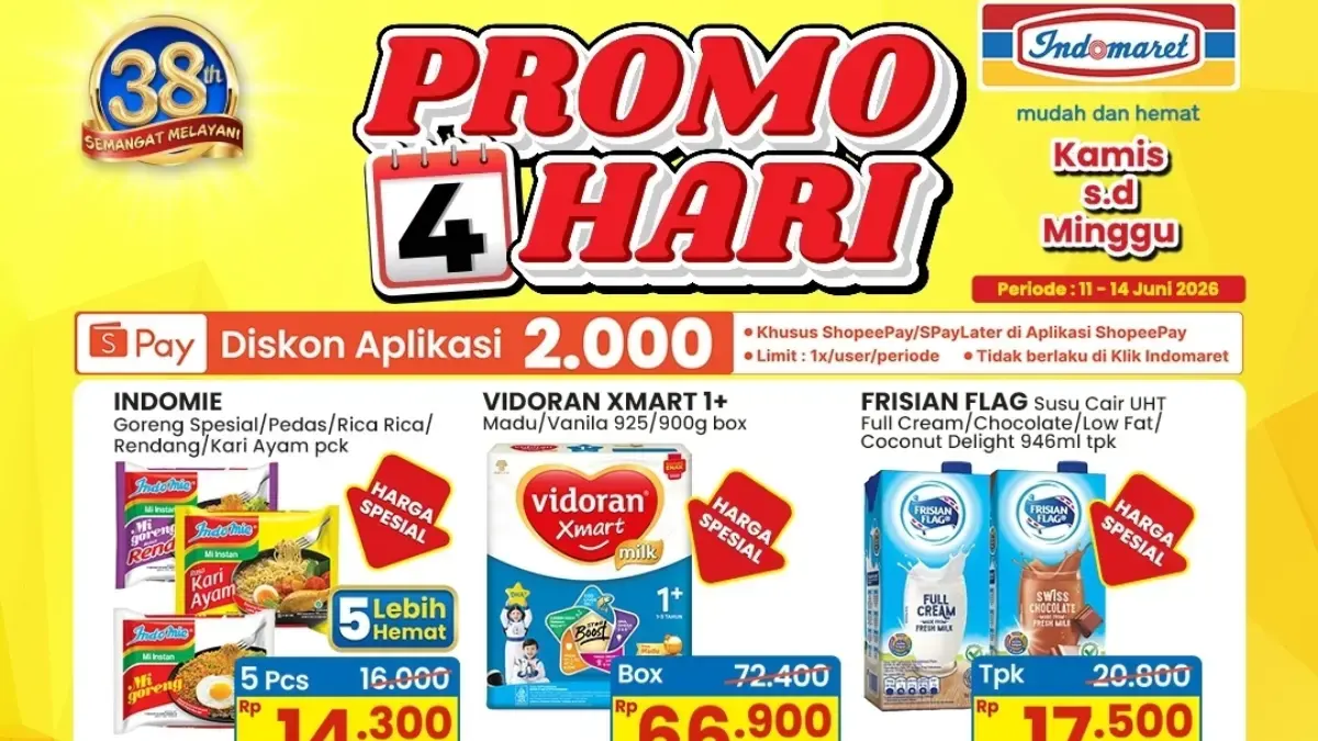 Promo 4 Hari Indomaret 11-14 Juni 2026, Diskon Indomie hingga Mamypoko Bikin Hemat Promo 4 Hari Indomaret periode 11-14 Juni 2026