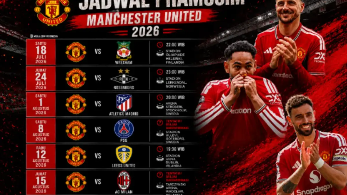 Jadwal Uji Coba Pramusim 2026 Manchester United: Kapan Lawan PSG dan AC Milan? Pramusim