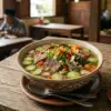 Empal asem Cirebon kuah bening dengan daging sapi dan jeroan serta irisan belimbing wuluh