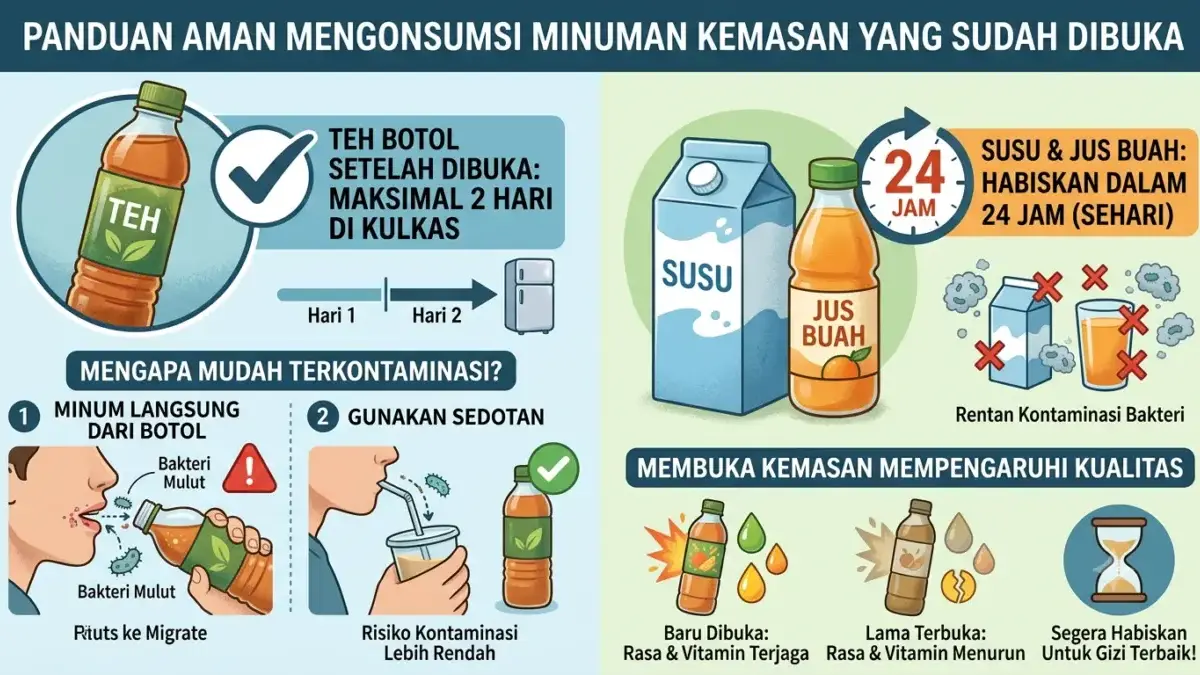 Jangan Asal Minum Lagi! Ini Batas Aman Air Kemasan yang Sudah Dibuka Pada dasarnya, minuman kemasan yang sudah dibuka memiliki risiko lebih besar terkontaminasi bakteri.