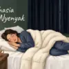 Ilustrasi seseorang tidur nyenyak di tempat tidur yang nyaman dengan suasana kamar yang tenang