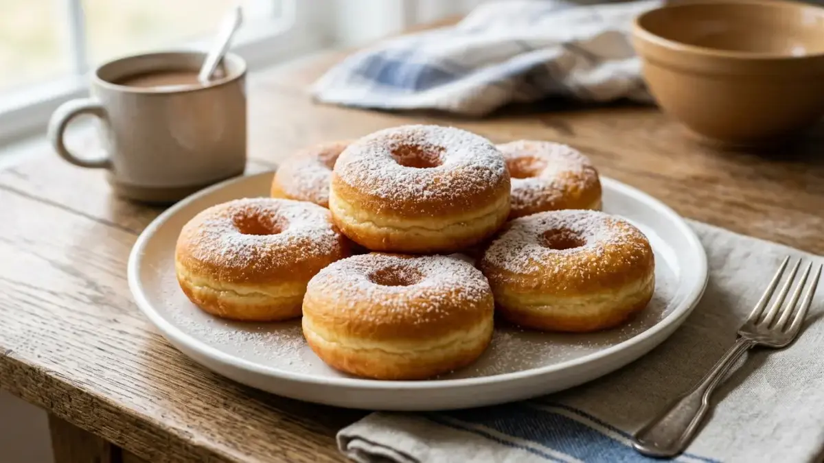 Donat kentang lembut mengembang sempurna dengan taburan gula halus