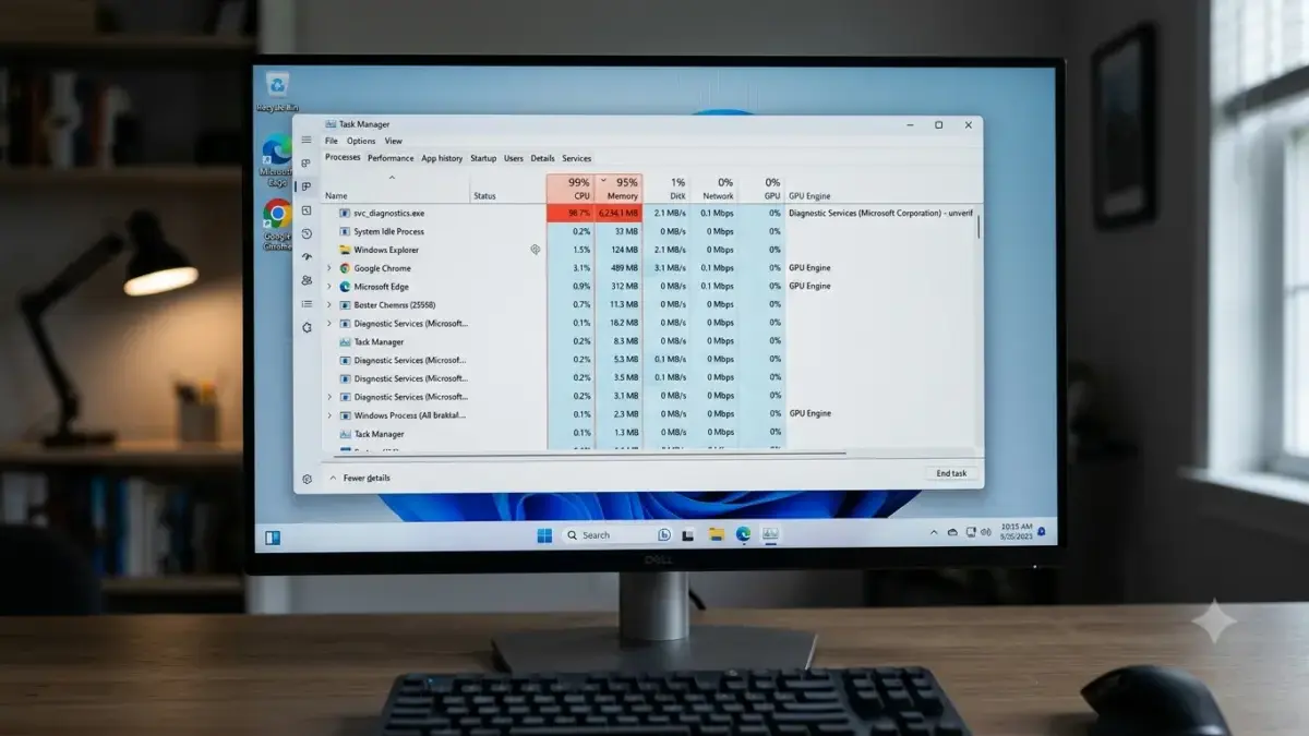 Jangan Panik! 5 Tanda Laptop Kamu Lagi Di-Hack, Begini Cara Ngeceknya Tampilan Task Manager Windows yang menunjukkan proses mencurigakan memakan sumber daya tinggi