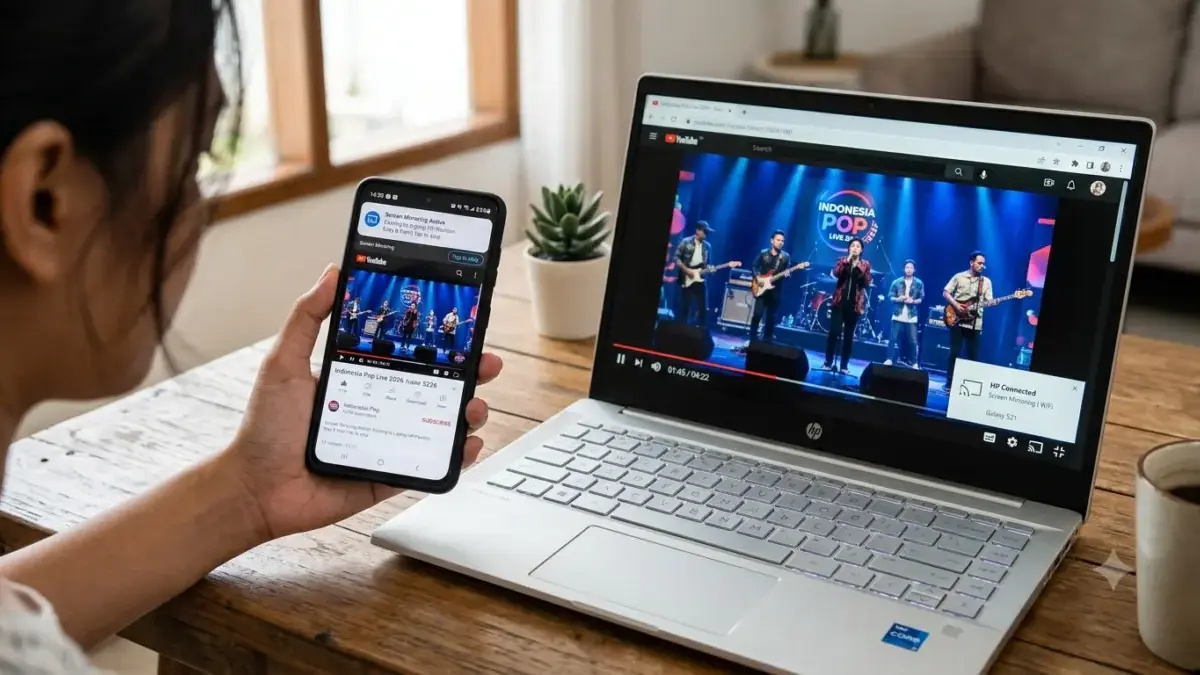 Gampang Banget! 3 Cara Menampilkan Layar HP ke Laptop untuk Presentasi, Nonton, atau Main Game Tampilan layar HP yang terhubung ke laptop melalui fitur screen mirroring