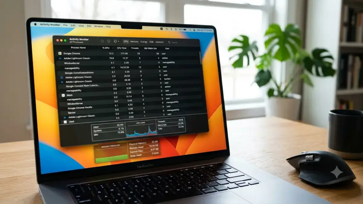 Wajib Dicoba! 5 Tips Tersembunyi yang Bikin MacBook Pro Makin Ngebut Tampilan layar MacBook Pro dengan grafik performa dari Activity Monitor