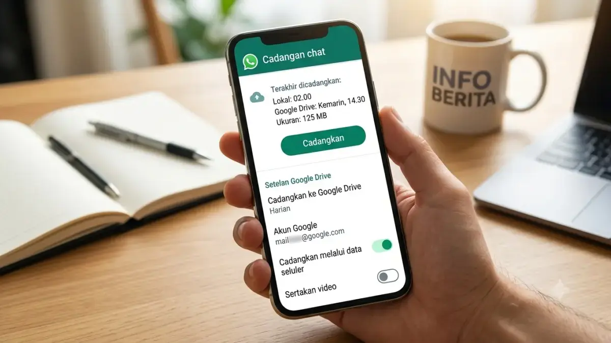 Jangan Panik! Chat WA Kehapus? Ini 4 Cara Jitu Kembalikan dengan Gampang di HP Tampilan menu Cadangan WhatsApp yang menunjukkan opsi backup ke Google Drive
