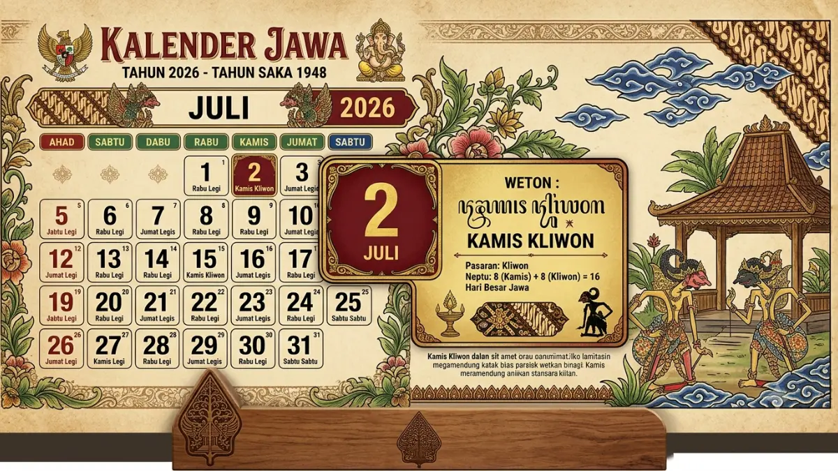 Weton Hari Ini Kamis Kliwon 2 Juli 2026: Neptu 16, Wuku Langkir, dan Watak Menurut Primbon Jawa kalender Jawa