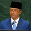 Menteri Luar Negeri RI Sugiono saat berpidato dalam peluncuran kampanye pencalonan Indonesia sebagai Anggota T