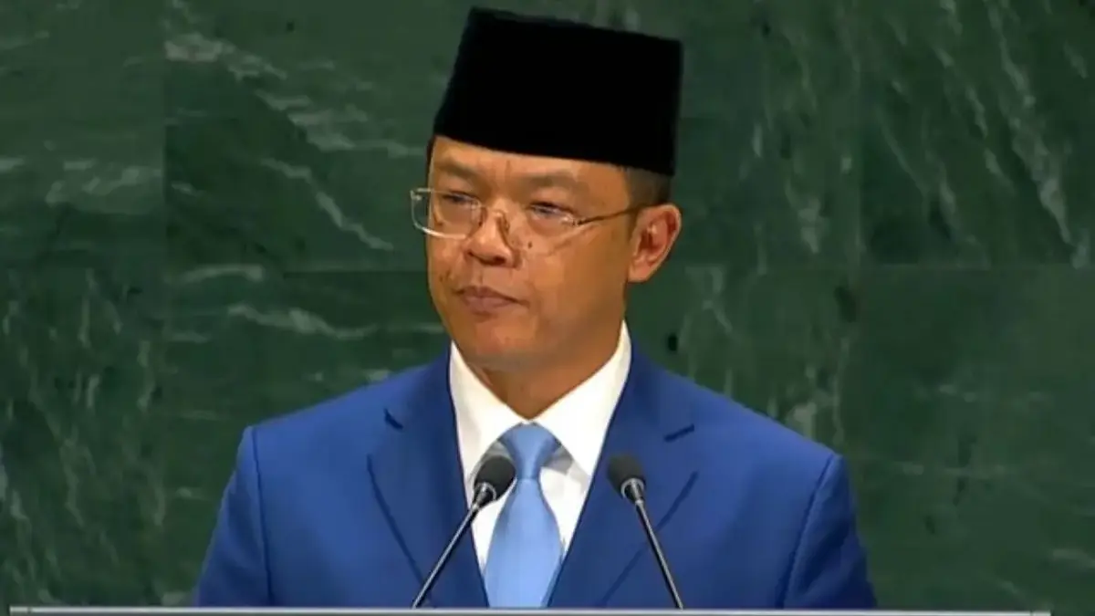 Menteri Luar Negeri RI Sugiono saat berpidato dalam peluncuran kampanye pencalonan Indonesia sebagai Anggota T