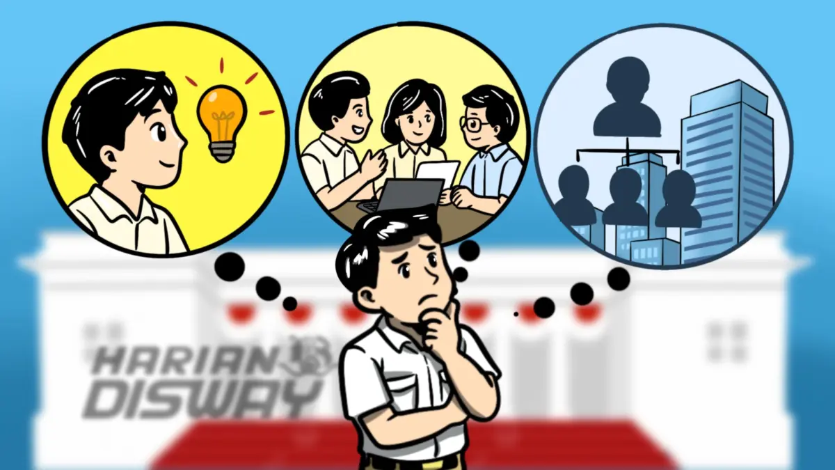 Ilustrasi tiga pilar reshuffle yang terlupakan: pola pikir, budaya, dan struktur.
