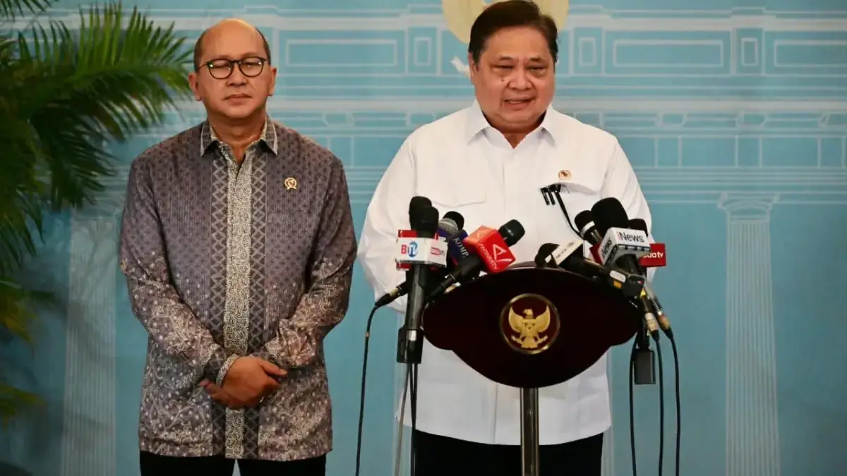 Menteri Koordinator Bidang Perekonomian Airlangga Hartarto saat memberikan keterangan pers.